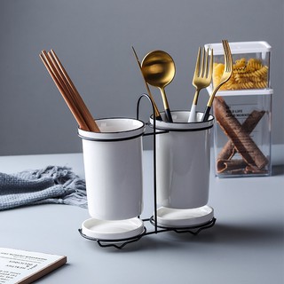 Set ống đũa bằng sứ viền đen