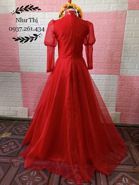 Đầm dạ hội cưới tay phồng dài váy xòe, đầm công chúa cô dâu chụp ảnh cưới đính hôn kín đá