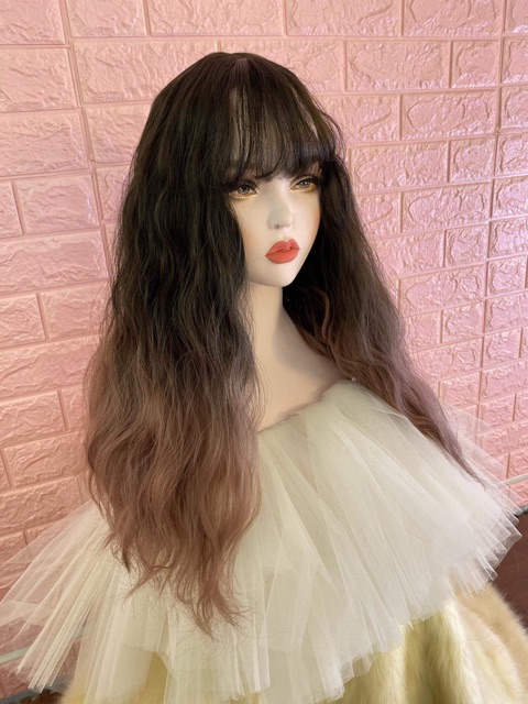 Tóc giả nữ nguyên đầu xù lửng đẹp, omber màu chuẩn , tặng kèm lưới trùm, mã C8184