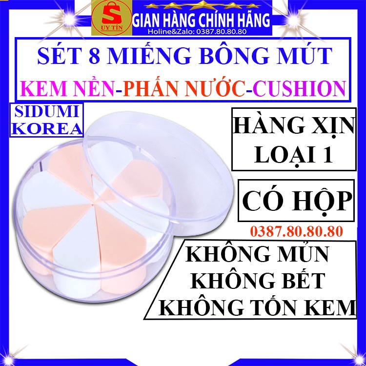 Set 20 Miếng bông mút trang điểm chính hãng Sidumi hàn quốc đánh tán kem nền phấn nước cushion bb cc cream tròn tam giác