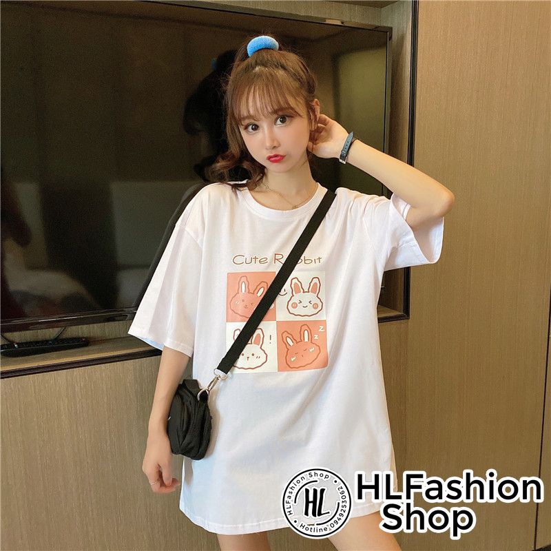 Áo thun tay lỡ form rộng Cute Rabbit cực xinh, áo phông form rộng HLFashion | BigBuy360 - bigbuy360.vn