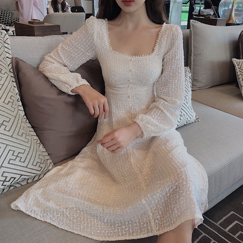 Đầm váy dự tiệc tiểu thư tay dài phối ngực Ulzzang | BigBuy360 - bigbuy360.vn