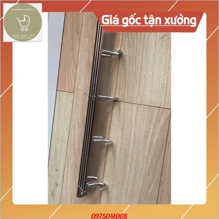 [Giá xưởng sẵn kho] Giá treo dao, thớt, móc cài dao thớt treo tường inox dài 40cm kèm 5 móc và 3 hàng cài dao