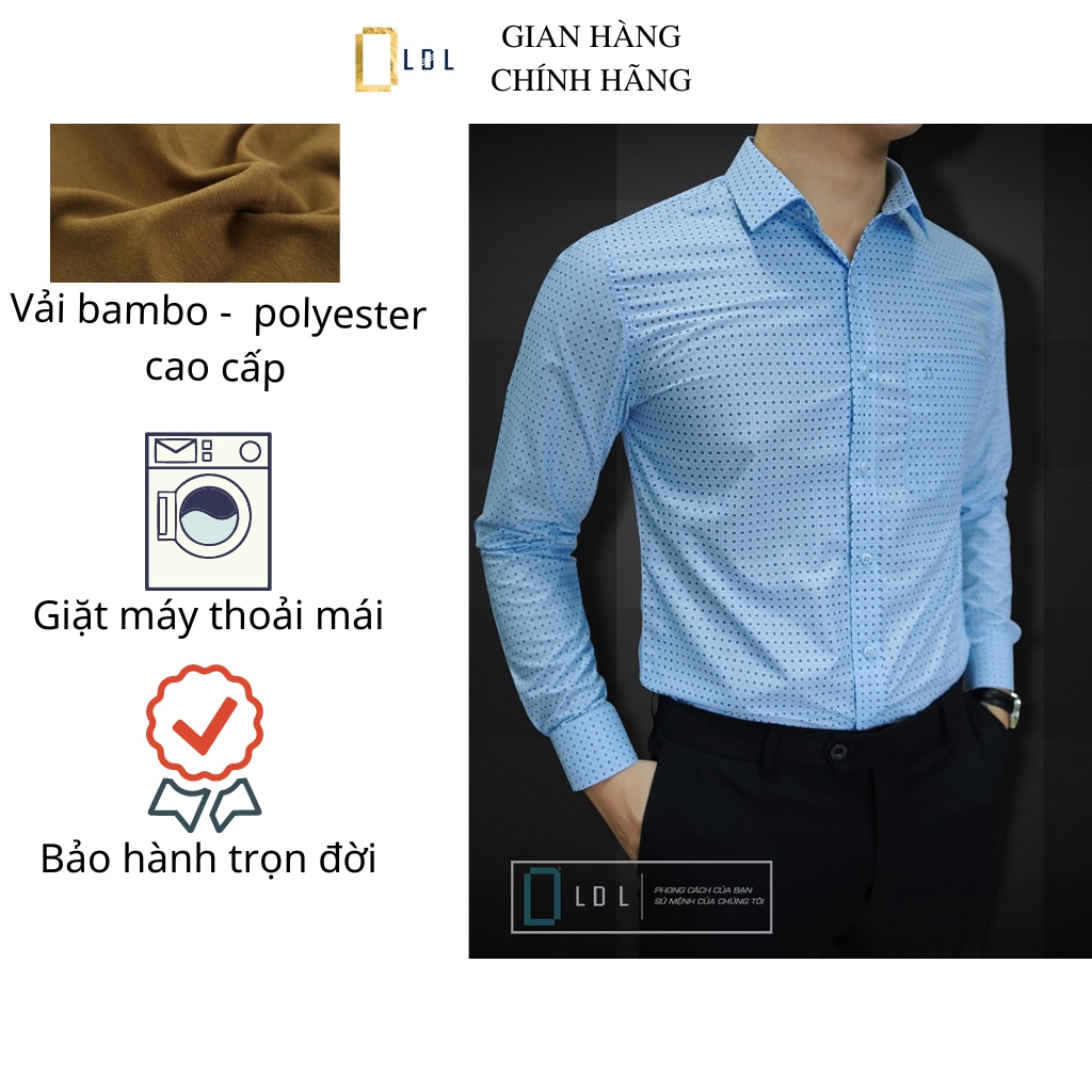 Sơ mi nam, áo sơ mi nam tay dài cao cấp LDL họa tiết chấm bi 49-86 kg