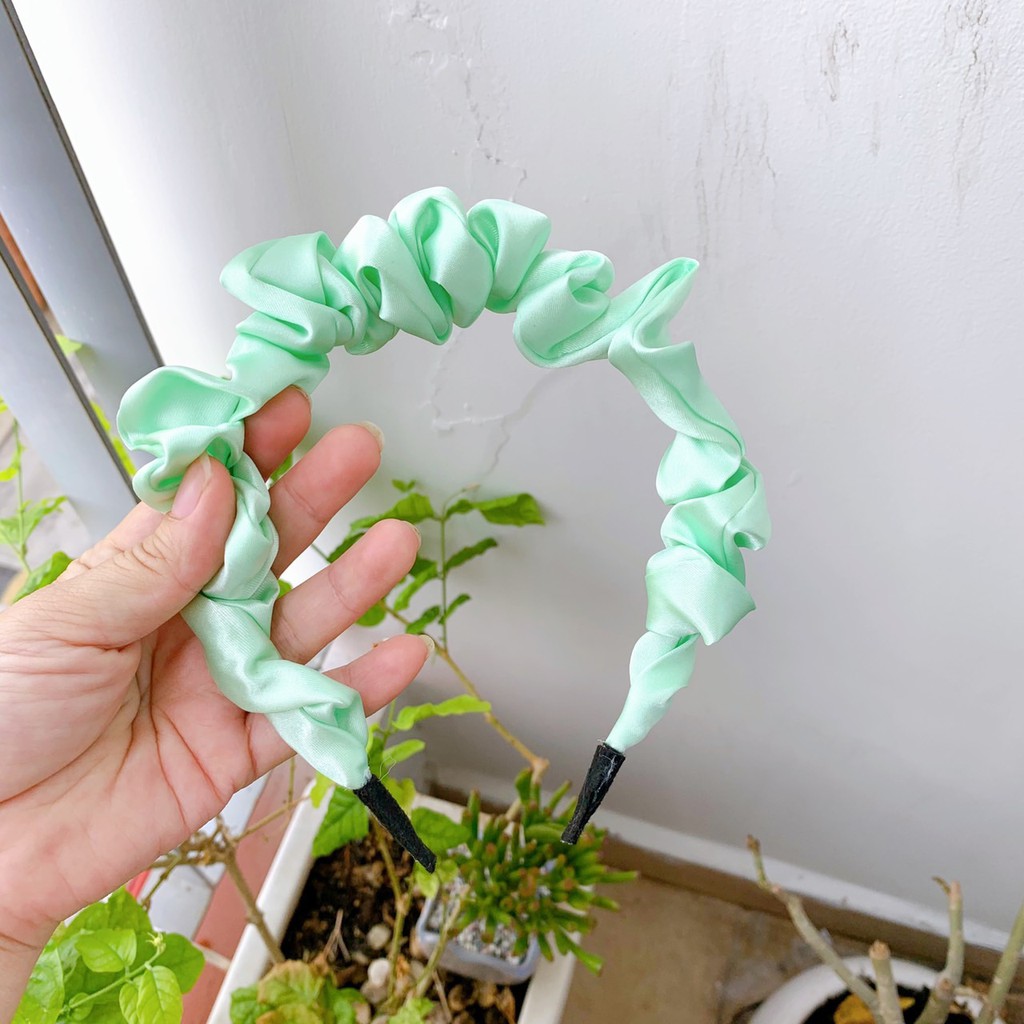 Cài tóc vải scrunchies màu trơn lụa bóng