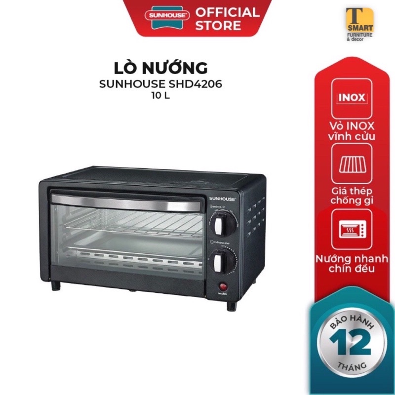 Lò Nướng Điện Sunhouse SHD4206 10L Nướng Nhanh Chín Điều Tiết Kiệm Điện Bảo Hành 12 Thánh