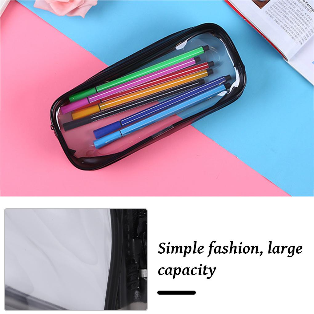 Túi Đựng Bút Bằng PVC Màu Đen Có Khóa Kéo Tiện Dụng Cho Học Sinh