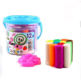 Đất nặn 12 màu xô nhựa có khuôn hình