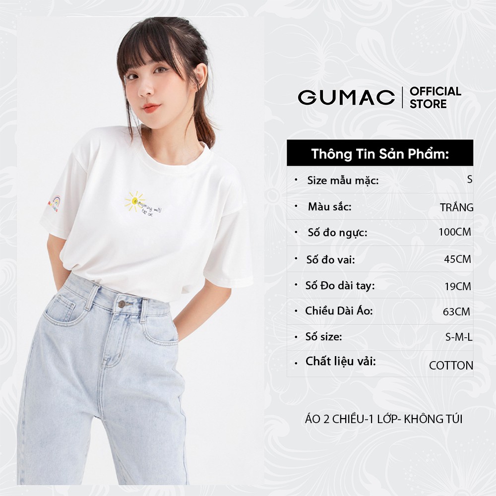 [Mã WABRGU72 giảm 10% tối đa 50k đơn 250k] Áo thun nữ basic thêu mặt trời GUMAC ATB684