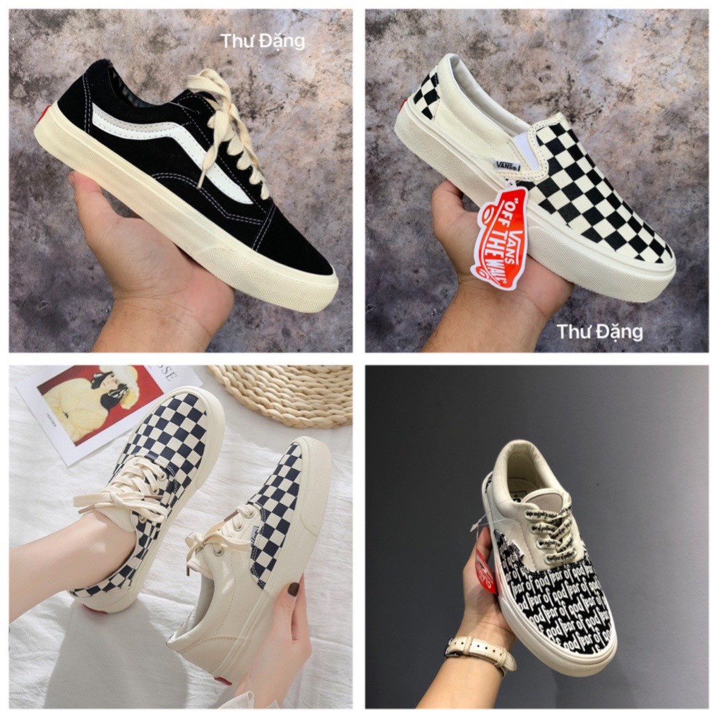 Giày Vans lười caro đen vault chữ buộc dây các màu Hot trend thể thao sneaker nam nữ