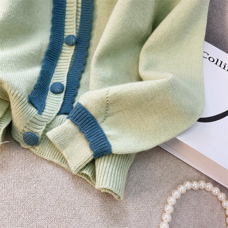 Áo khoác cardigan Pure Cube dệt kim màu sắc tương phản phong cách Hàn Quốc thời trang thu đông cho nữ