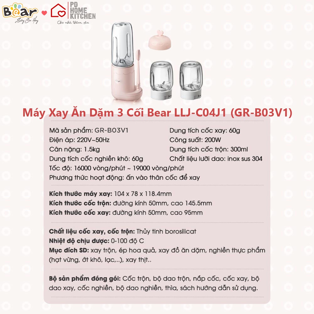 [BH CHÍNH HÃNG 12T] Máy Cốc Xay Mini Ăn Dặm Cho Mẹ &amp; Bé BEAR, xay-trộn-nghiền nhiều món ngon, an toàn &amp; tốt cho bé yêu