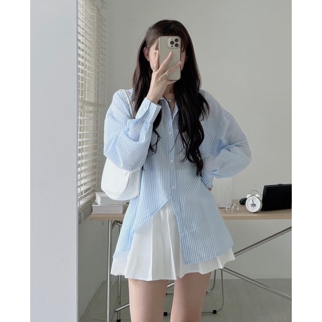 [NEW]ÁO SƠMI XỐP DÀI TAY XẺ VẠT TRƯỚC 1518