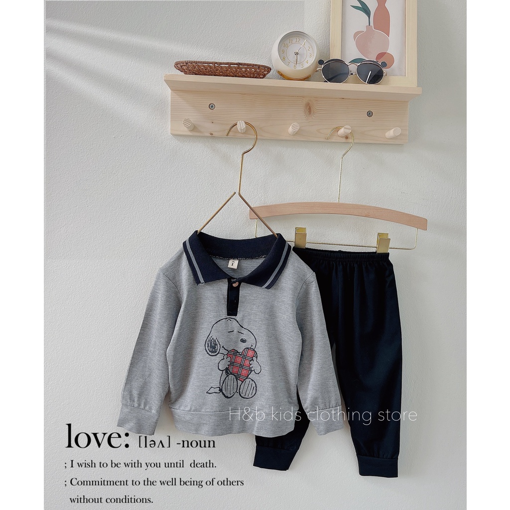Set Quần Áo Dài Tay Chất cotton In Hình Snoopy Cho Bé Trai