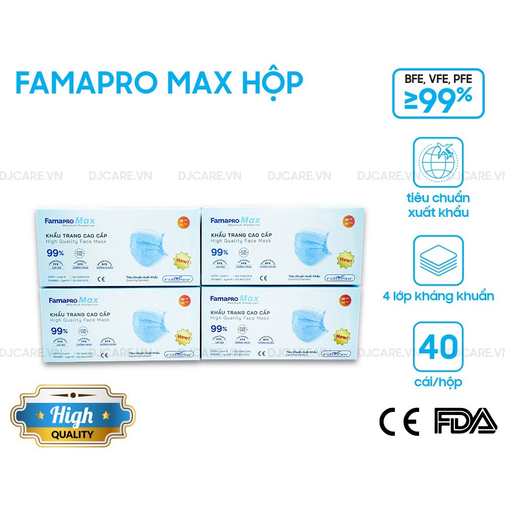 Khẩu trang y tế cao cấp 4 lớp kháng khuẩn Famapro max (40 cái/ hộp)