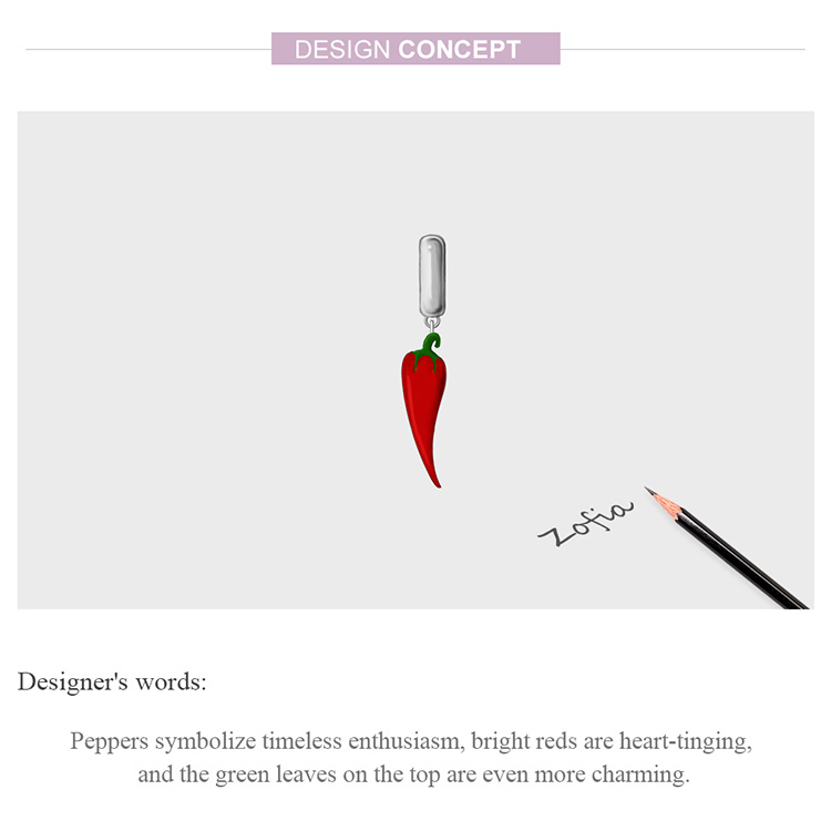Hạt Charm Bamoer BSC461 Thiết Kế Quả Ớt Nhỏ Đáng Yêu Thời Trang Bằng Bạc 925 100%