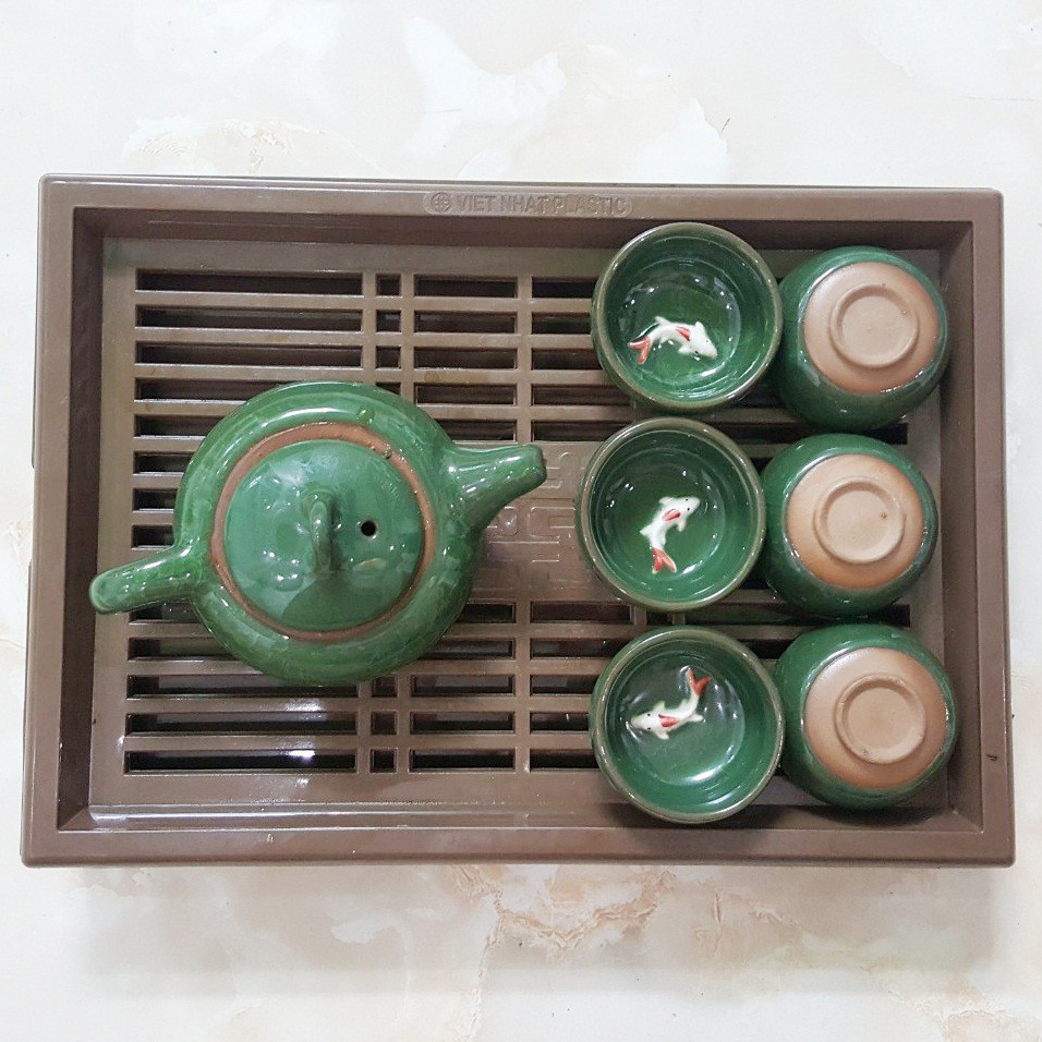 Khay trà giả gỗ kiểu dáng cổ điển nhựa Việt Nhật