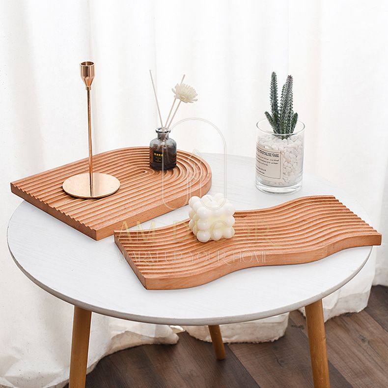 Khay gỗ sồi lượn sóng, khay trà chiều Bắc Âu decor trang trí phòng bếp sang trọng - AM Decor