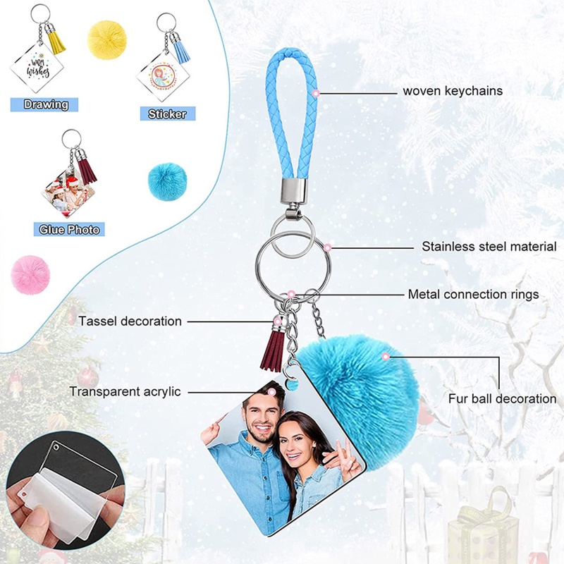 Set 126 Móc Khóa Acrylic Trong Suốt Kèm Tua Rua