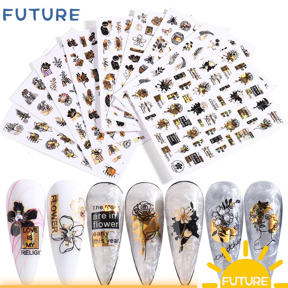 Hình Dán Móng Tay Màu Đen Laser Họa Tiết Hoa Lá Và Con Ong 3D DIY|Trang Trí Trừu Tượng Khuôn Mặt Ba Chiều