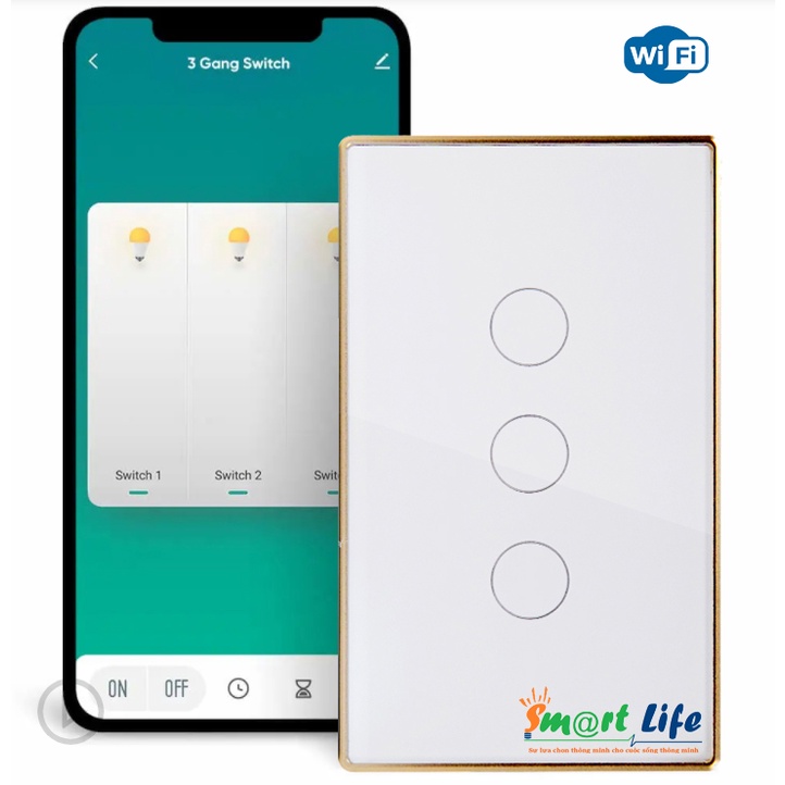 Công tắc viền nhôm cảm ứng thông minh cao cấp Tuya Smart Life 3 chạm kết nối Wifi