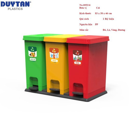 Thùng rác ECO Bộ 3 Duy Tân No.0953-3 - 3 ngăn phân loại rác hữu cơ, nhựa, giấy, khác- tặng kèm 1 hốt rác