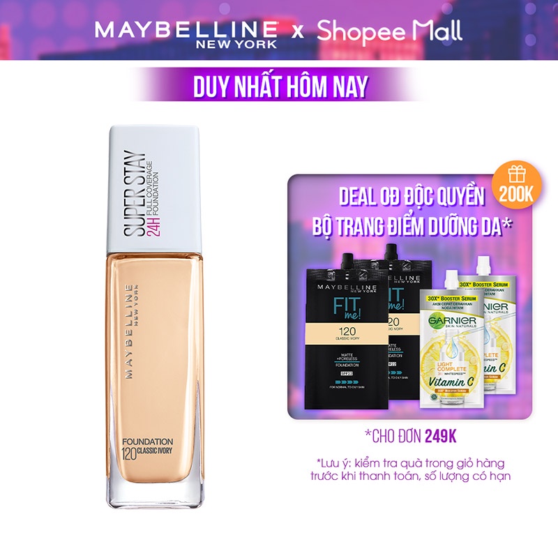 Kem Nền Che Khuyết Điểm 24H Lâu Trôi Che Phủ Cao SuperStay Full Coverage Foundation Maybelline New York 30ml