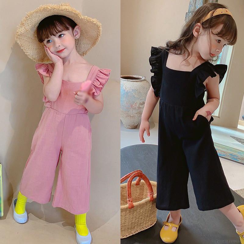 Bộ Áo Liền Quần Không Tay Ống Rộng Hở Lưng Phong Cách Hàn Quốc Cho Bé Gái