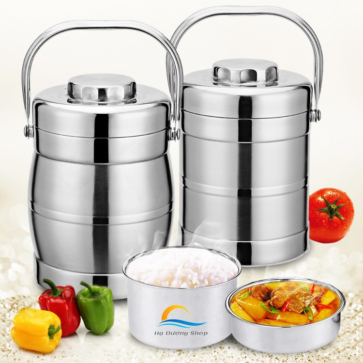 [FLASH SALE 3 NGÀY] Hộp cơm giữ nhiệt HADU inox 304 an toàn sức khỏe 2 ngăn đồ ăn size 1.9 lít và 1.2 lít cao cấp HDS002