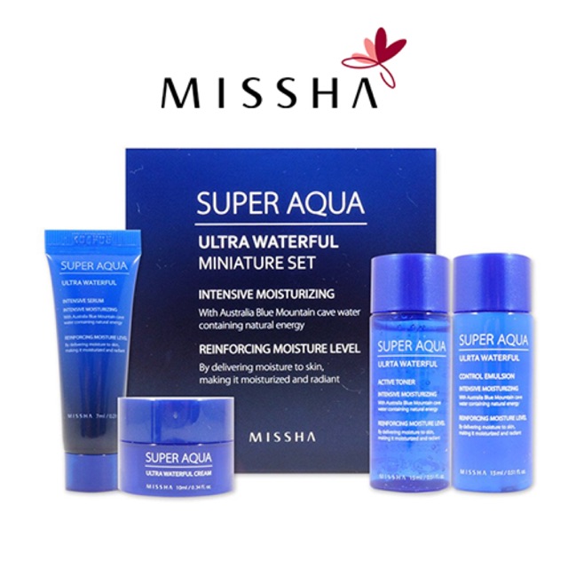 Bộ Kit Cấp Nước, Giảm Dầu, Làm Sáng Da Missha Super Aqua Ultra Waterful Miniature Set [4 Items]