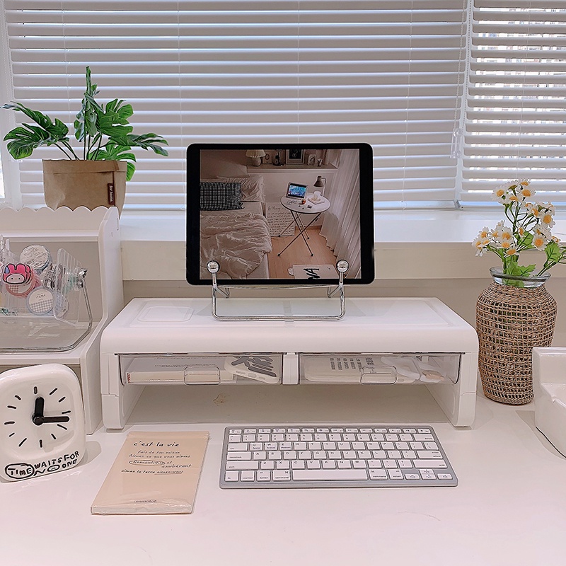 Kệ máy tính Laptop có ngăn kéo, kệ giá sách đa năng kê màn hình để bàn nhựa thông minh cải thiện tư thế ngồi