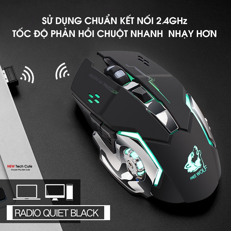 Chuột không dây, Chuột máy tính chuyên GAME Wolf X8 PRO NÂNG CẤP Wireless 2.4GHz Siêu Víp 2021 Tự động đổi màu sắc