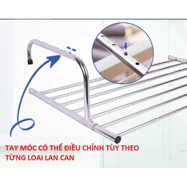 Giá phơi đồ ban công inox siêu bền dùng ban công kính thép hoặc gạch