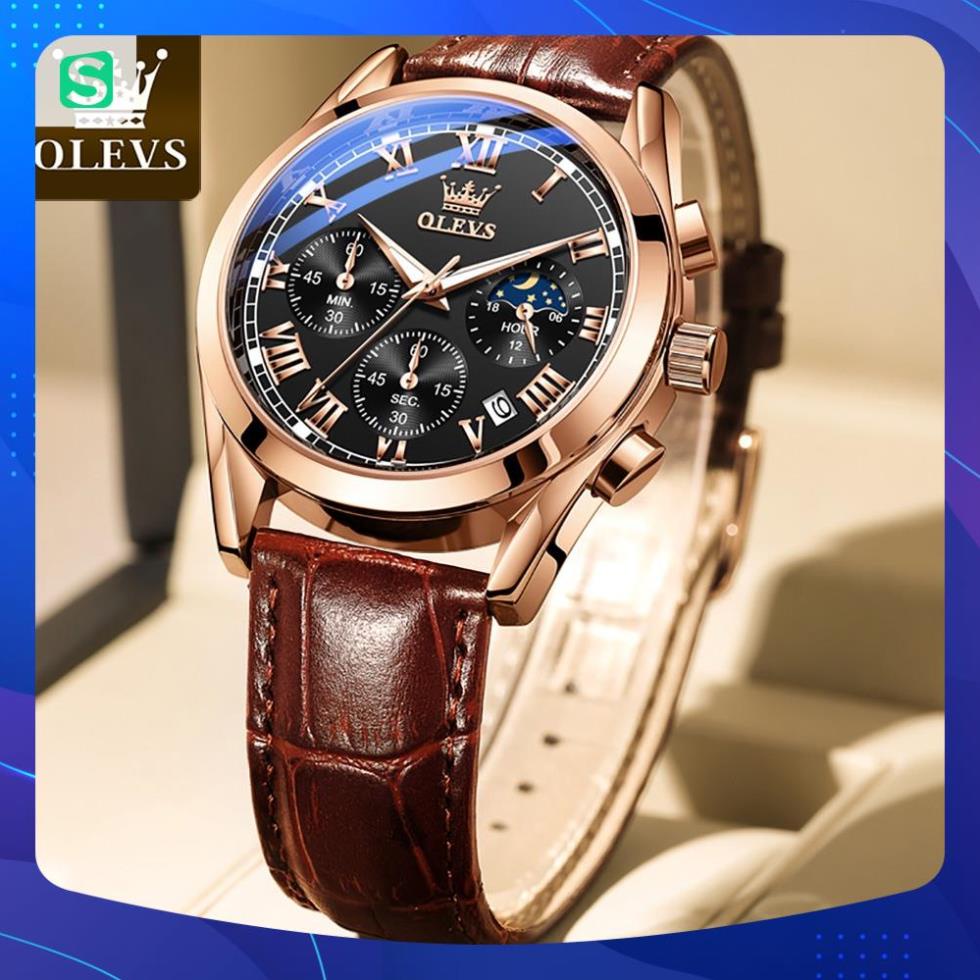 Đồng hồ đeo tay nam OLEVS 2871 cao cấp,chống vô nước,chống xước,có dạ quang,dây da,đẹp,giá rẻ,mặt tròn
