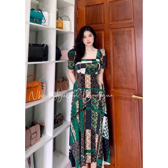 Đầm maxi hoa, trơn, hoạ tiết, chữ nhiều màu cổ vuông tay phồng có túi hai bên ảnh thật chính chủ