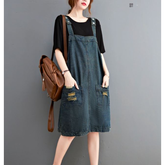 CÓ SẴN MÀU ĐEN SIZE M G90 váy jean yếm big size freesize thoải mái rộng rãi 2s trẻ trung thời trang phong cách