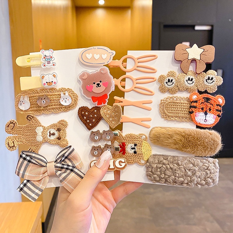 Bộ kẹp tóc phối lông nhung kiểu Hàn Quốc dễ thương thích hợp cho bé kẹp tóc cho bé