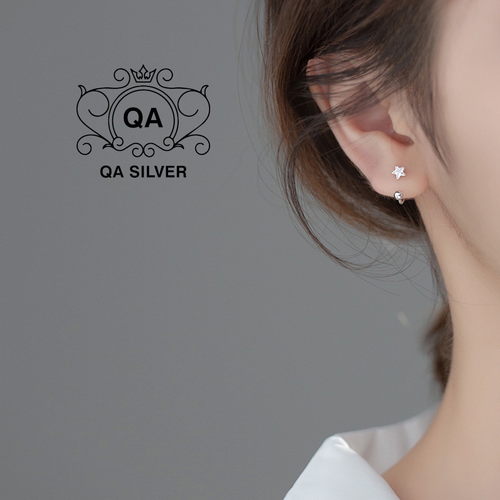 Khuyên tai bạc 925 ngôi sao đính đá chốt bi vặn bông treo nam nữ S925 STAR Silver Earrings QA SILVER EA211001