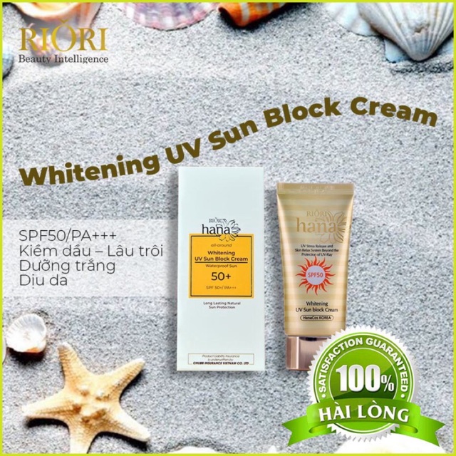 Kem chống nắng Tặng 1h Khẩu Trang 50cái Whitening UV Sun Block Cream RIORI HANA Nhập Khẩu Hàn Quốc .