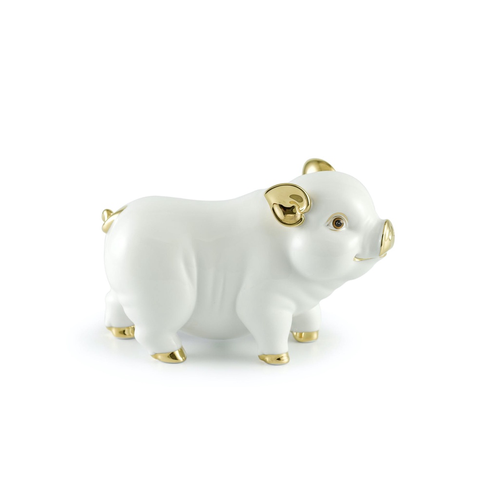 Tượng Heo Tài Lộc 9cm Trắng Trang trí vàng 24k với vẻ đẹp trẻ khỏe, độc đáo và đậm chất nghệ thuật