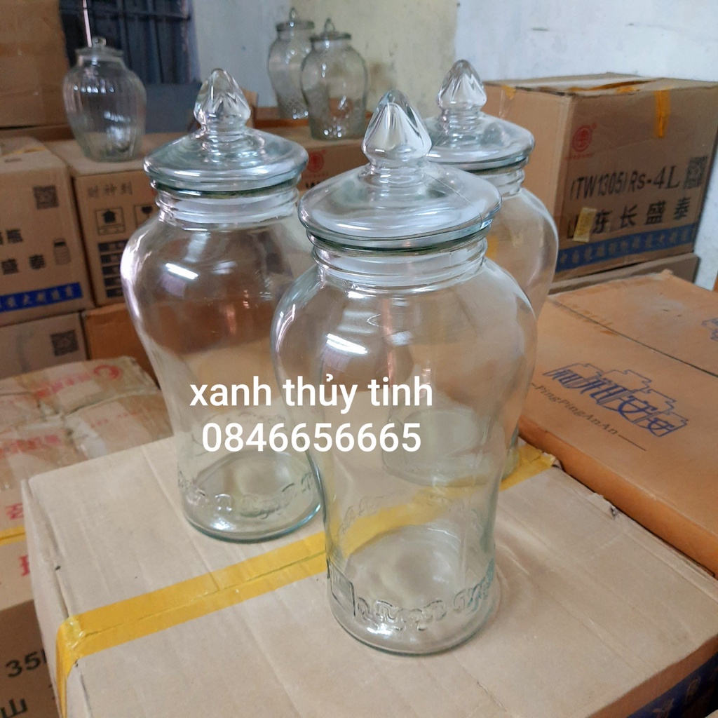 Bình thủy tinh chân mây ngâm sâm, nấm, hoa quả - Dung tích - 6 lít