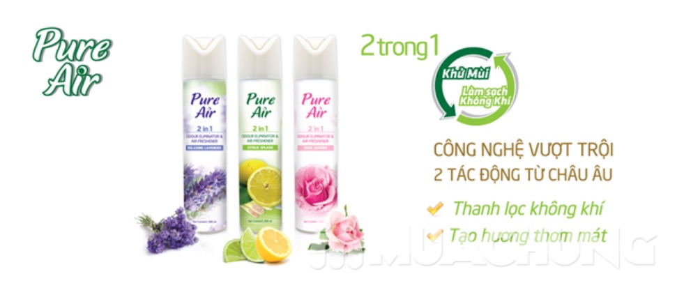 Xịt phòng pure air hương chanh xả/lavender/hoa lài/hoa hồng thơm phòng diệt muỗi 280ml