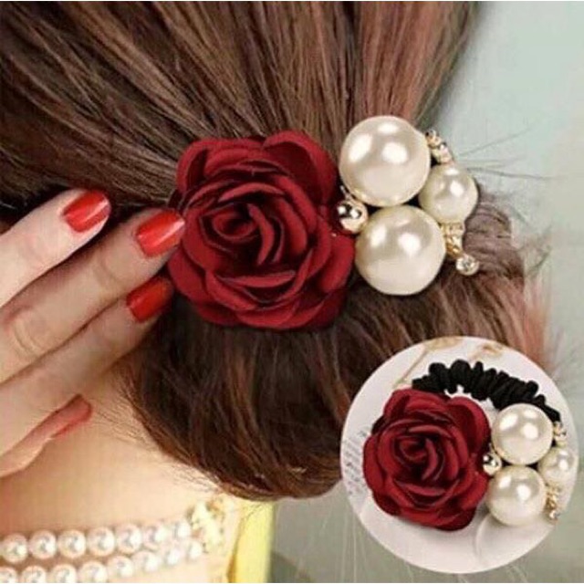 Dây Buộc Tóc Hoa Hồng Đính Hạt Châu