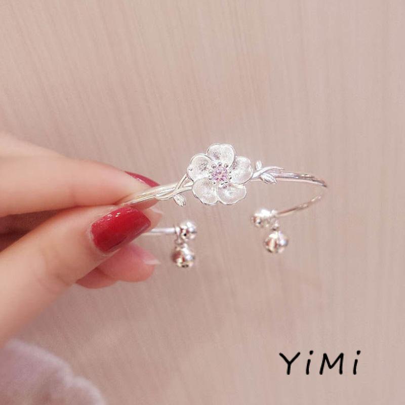 🍓Vòng đeo tay hợp kim dạng hở phối mặt hình hoa anh đào xinh xắn thời trang