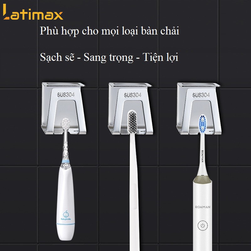 Kệ Để Bàn Chải Đánh Răng, treo máy cạo râu Dán Tường 3 Rãnh kèm Treo Ly Xúc Miệng Inox 304 Latimax