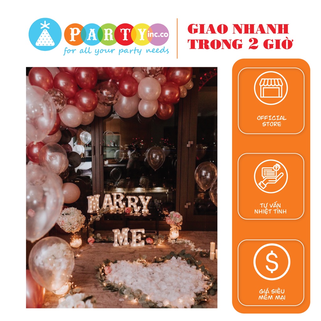 Bộ bong bóng trang trí cầu hôn màu hồng trắng hpni29