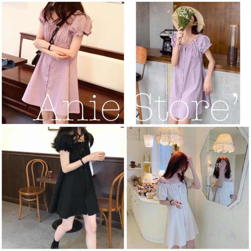 SIÊU XINH. Đầm Bèo Nữ Trễ Vai Chất Đũi 🦋 LIPP.STORE 🦋 Váy Babydoll Nữ Trơn Cúc Cài 4 Màu 🦋 Xinh Yêu | BigBuy360 - bigbuy360.vn