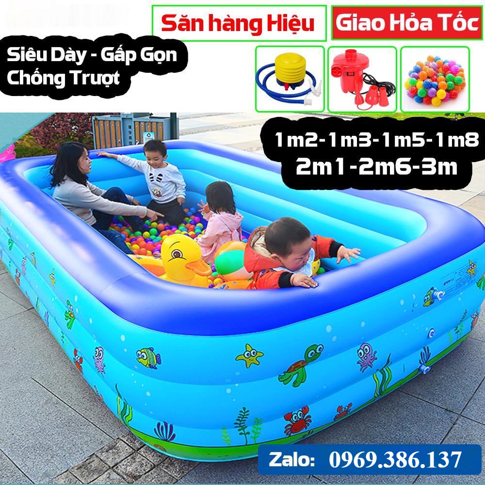[TẶNG BƠM ĐIỆN+BÓNG] HỒ BƠI cho bé 3 tầng loại 2M6, 2m1 và 1m8,1M5, Đáy chống trượt, Bể 2 lớp dày dặn, có van xả nước