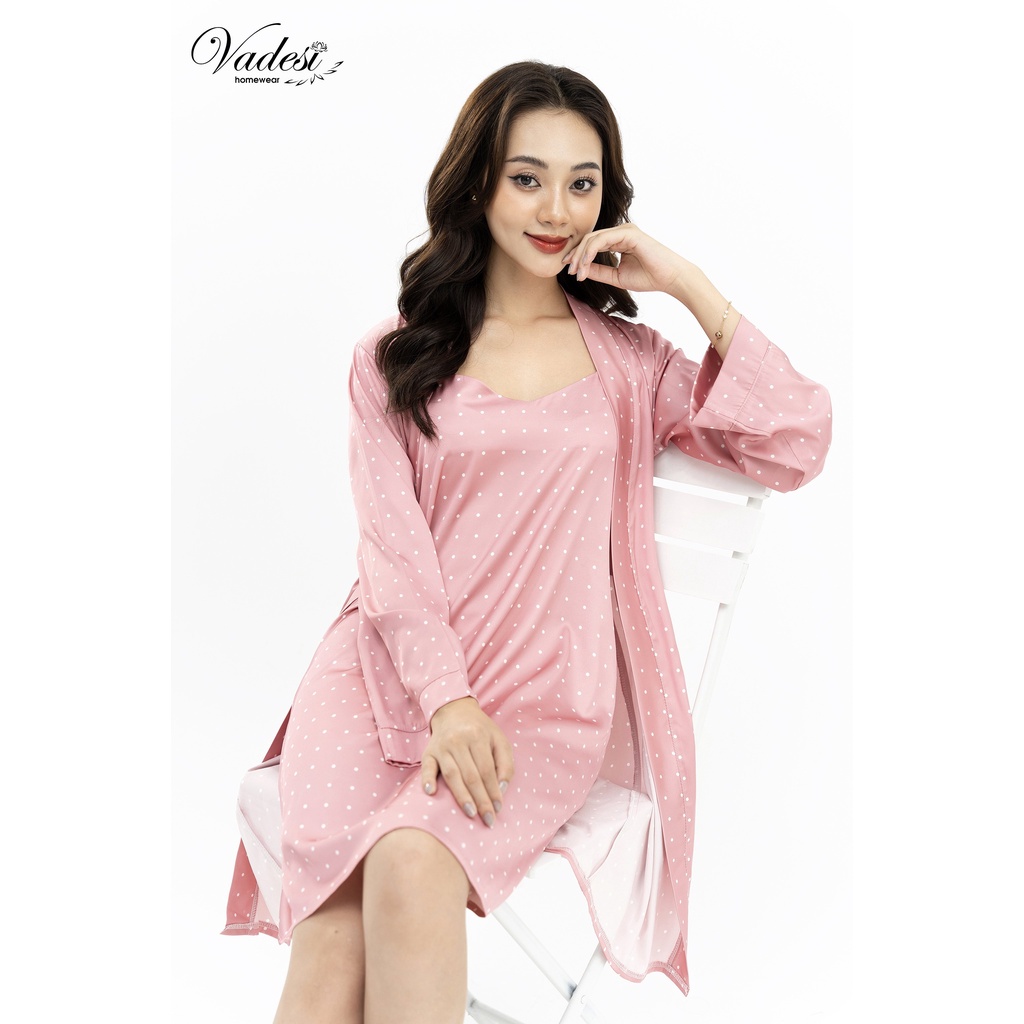 Váy Ngủ Sexy Gợi Cảm Kèm Áo Choàng VADESI Lụa Satin Cao Cấp Quyến Rũ Set Đầm Ngủ 2 Dây Mềm Mại Hiện Đại Phong Cách Nhật
