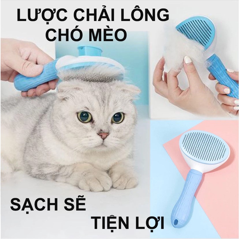Lược chải lông cho thú cưng lông dài LunaPet LC03, Lược lấy lông thú cưng có nút bấm tiện dụng